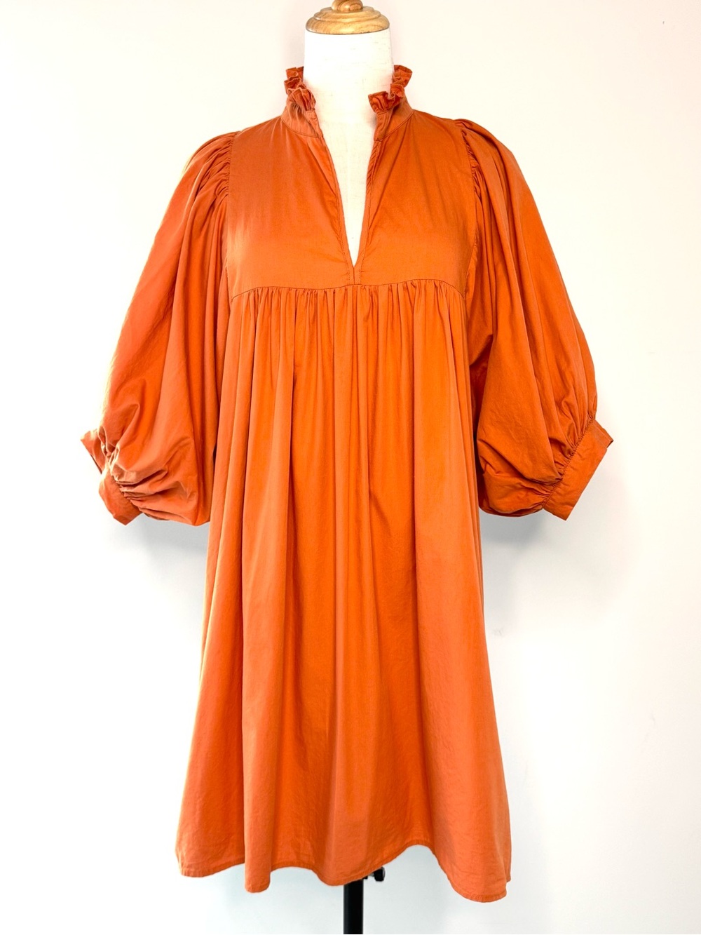 Never A Wallflower High Neck Puff Sleeve Mini Dress Burnt Orange Size Medium